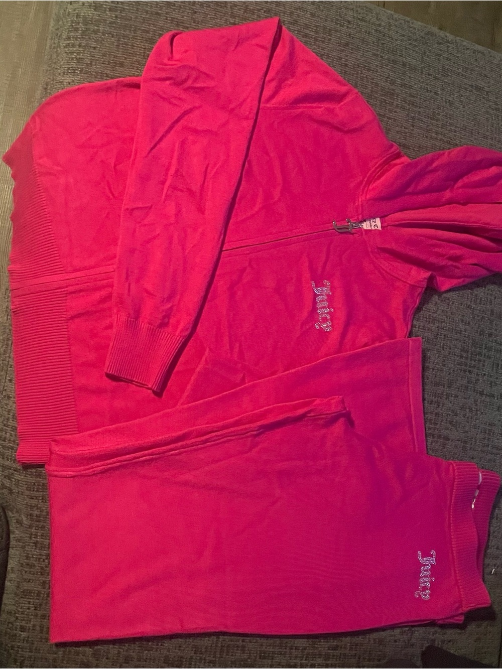 Juicy Couture Bright Pink Velour Hoodie and Sweatpants Set